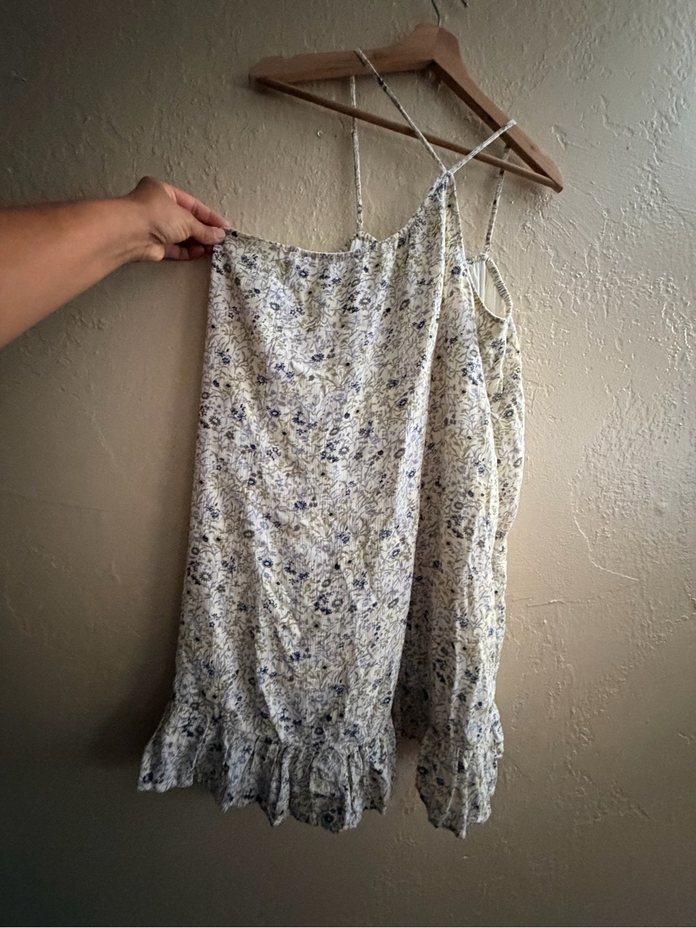 American Eagle Outfitters Cream Dress with Blue Floral Print